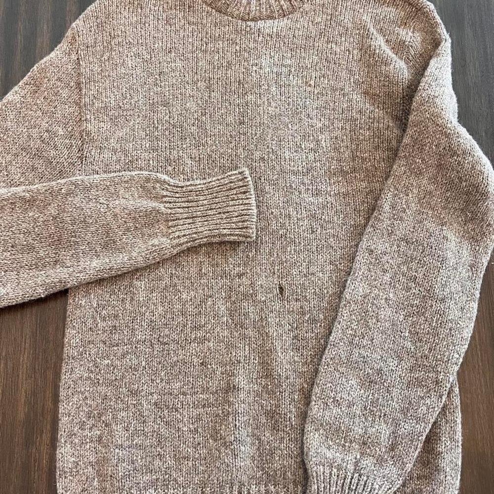 Vintage 80s LL Bean Rag Wool Sweater Mens Brown Crew Neck